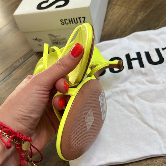 NEW Schutz Neon Yellow Kitten Heel Sandals - Picture 6 of 7
